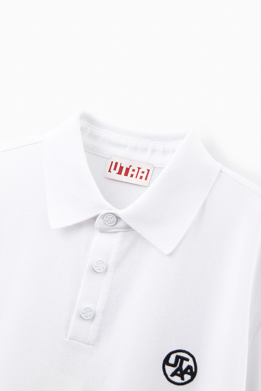 UTAA エンブレムバックオープンワークPKニット ホワイト : Men's