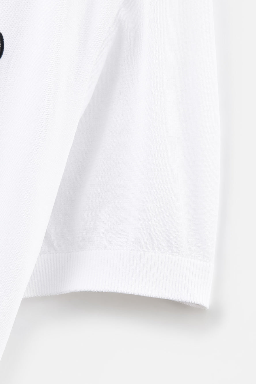 UTAA エンブレムバックオープンワークPKニット ホワイト : Men's