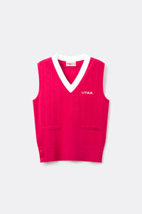 UTAA プルームカラースローガンVネックニットベスト ピンク : Women's