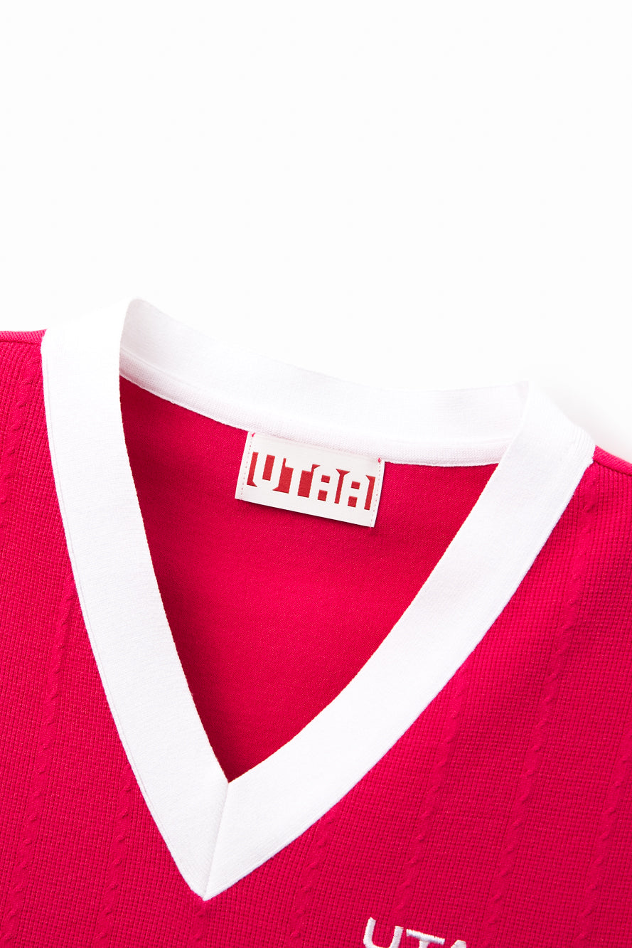 UTAA プルームカラースローガンVネックニットベスト ピンク : Women's