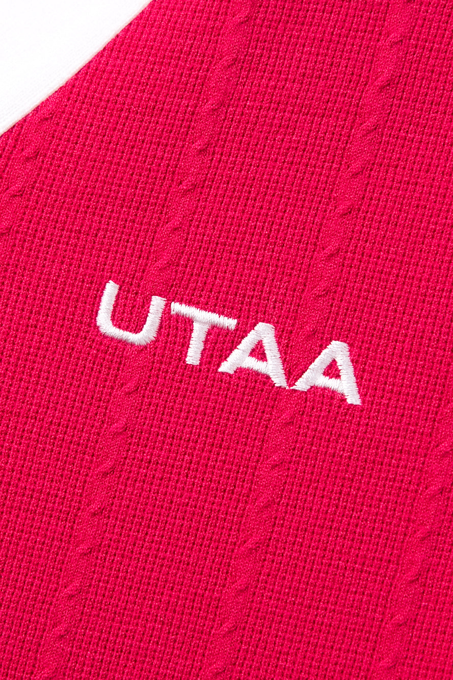 UTAA プルームカラースローガンVネックニットベスト ピンク : Women's