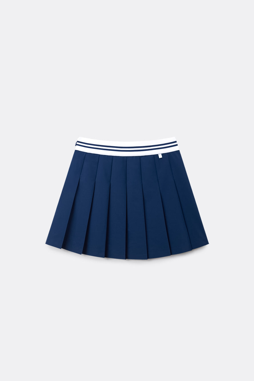 UTAA オーシャニックデュアルラインバンディングプリーツスカート ネイビー：レディース