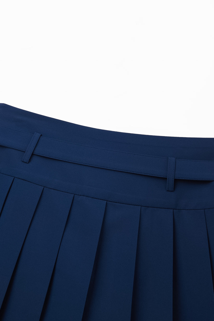 UTAA ドゥカットギルトロゴベルトプリーツスカート ネイビー : Women's
