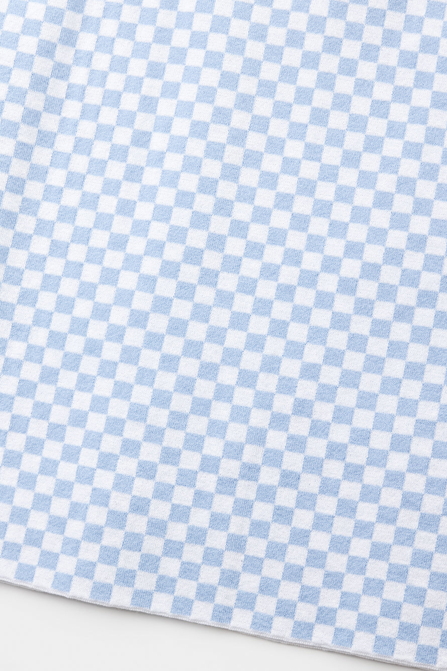 UTAA シンボルCheckeredカラーニットH-Lineスカート スカイブルー : Women's