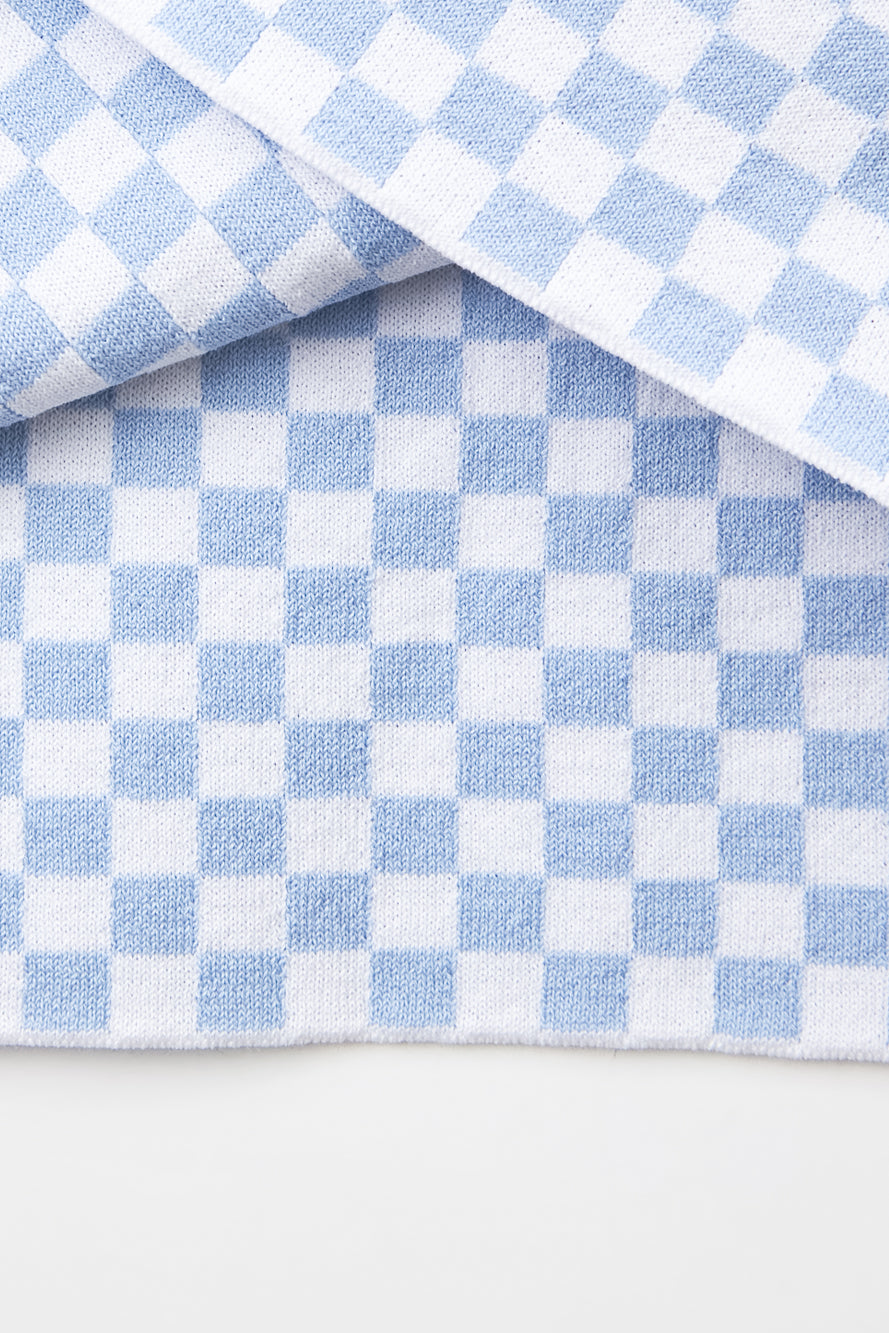 UTAA シンボルCheckeredカラーニットH-Lineスカート スカイブルー : Women's