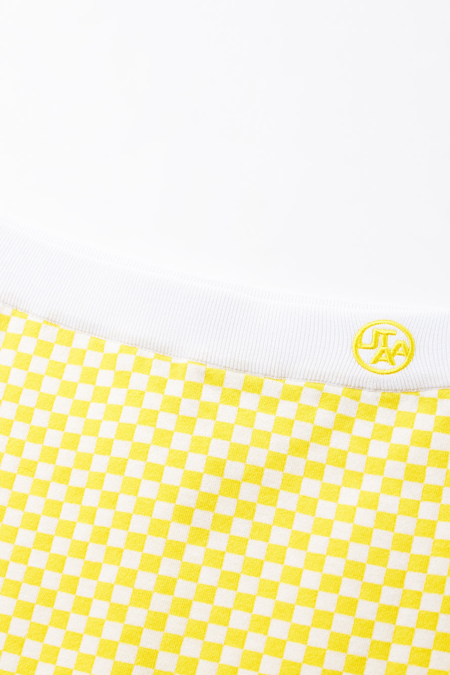 UTAA シンボルCheckeredカラーニットH-Lineスカート イエロー : Women's