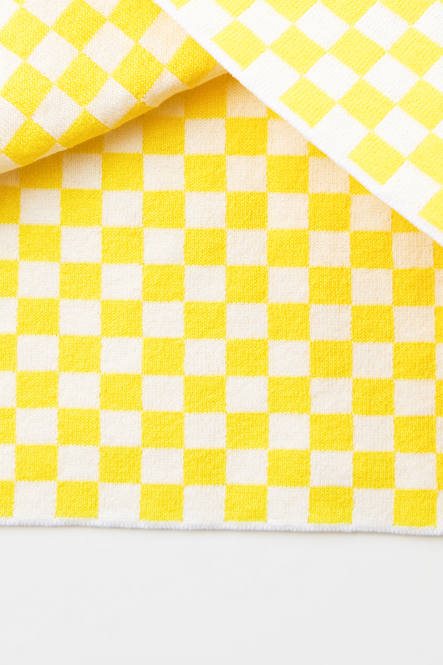 UTAA シンボルCheckeredカラーニットH-Lineスカート イエロー : Women's