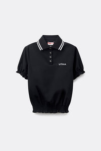UTAA RuffleコンターラインPKシャツ ブラック : Women's
