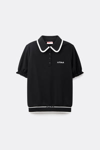 UTAA ペタラインワイドCollarPKTシャツ ブラック : Women's