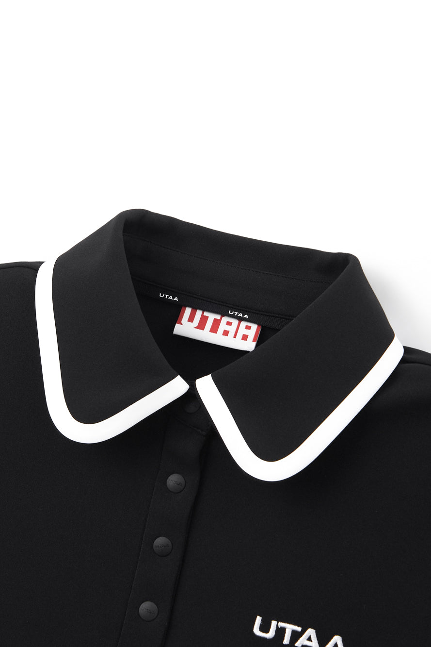 UTAA ペタラインワイドCollarPKTシャツ ブラック : Women's