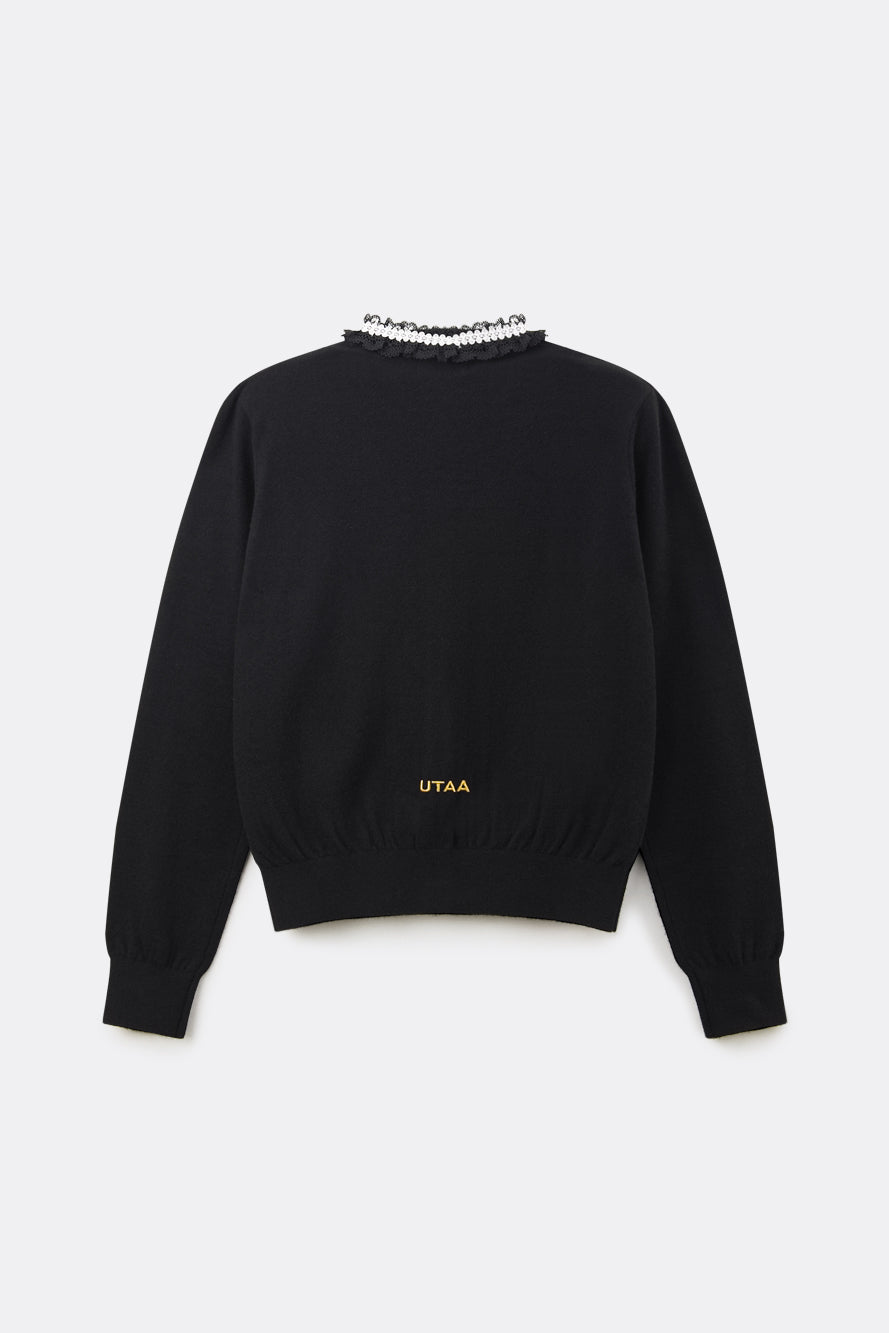 UTAA フルールレースウールニットカーディガン ブラック : Women's