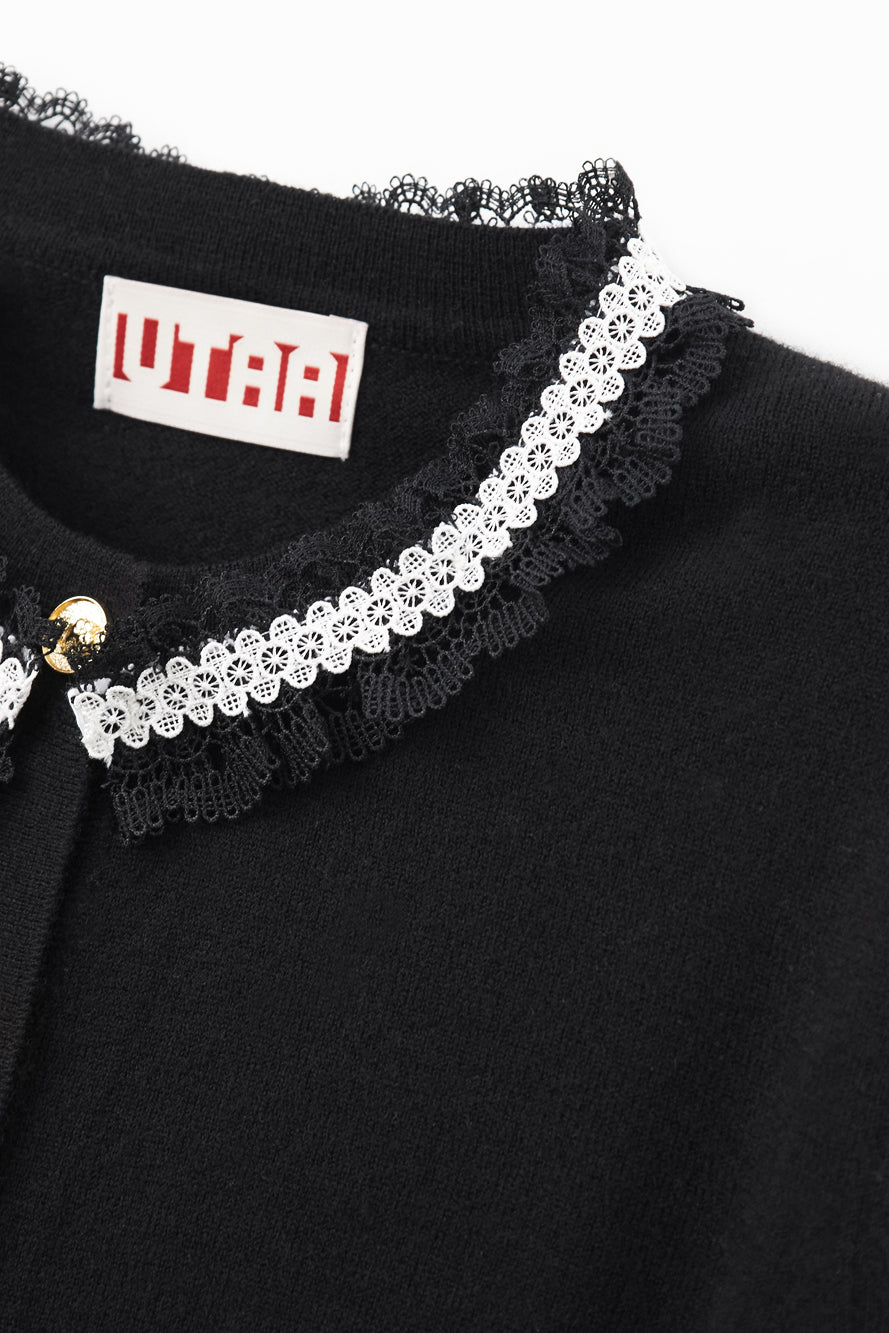 UTAA フルールレースウールニットカーディガン ブラック : Women's