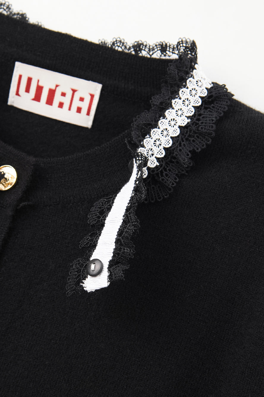 UTAA フルールレースウールニットカーディガン ブラック : Women's