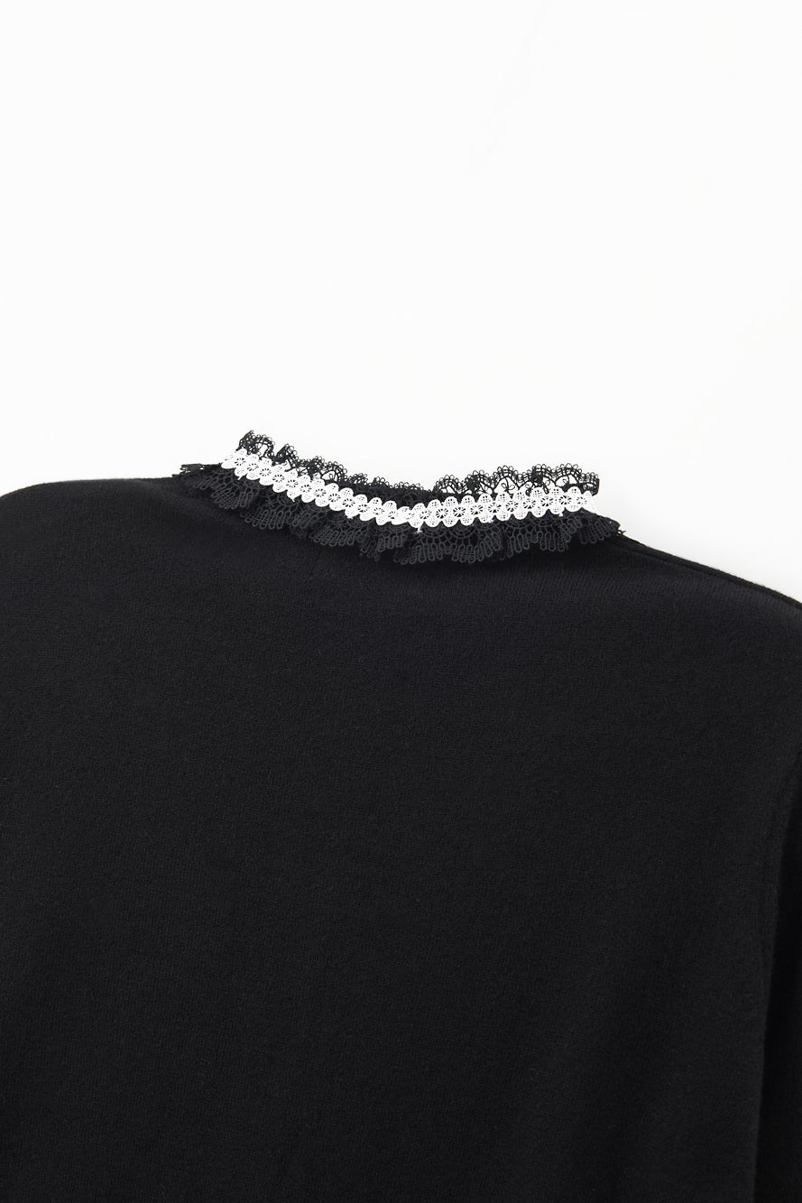 UTAA フルールレースウールニットカーディガン ブラック : Women's