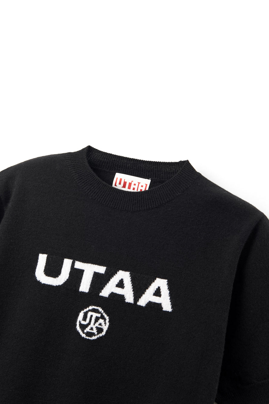 UTAA ネオンロゴブロックウールクルーネックニット ブラック