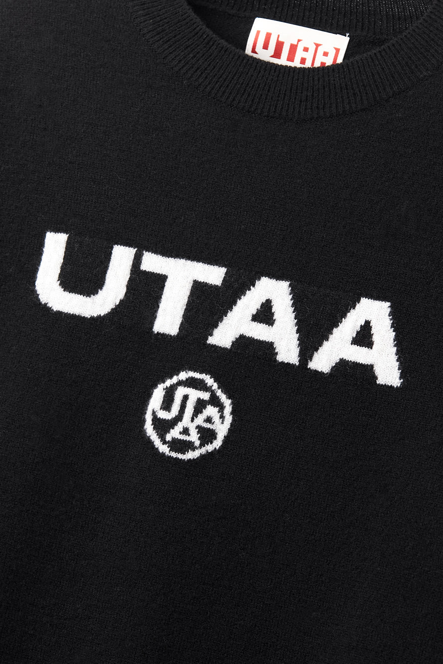 UTAA ネオンロゴブロックウールクルーネックニット ブラック