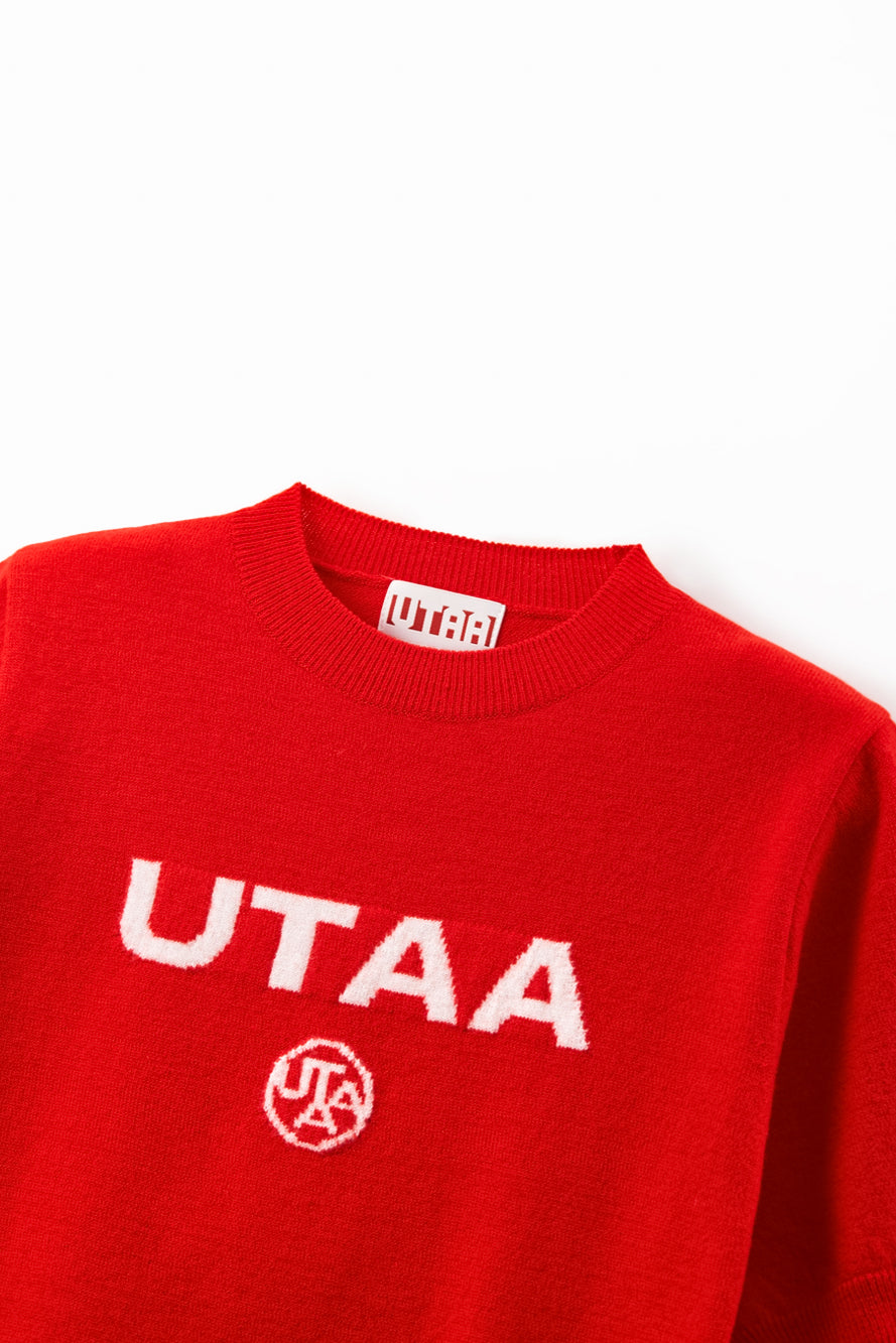 UTAA ネオンロゴブロックウールクルーネックニット レッド