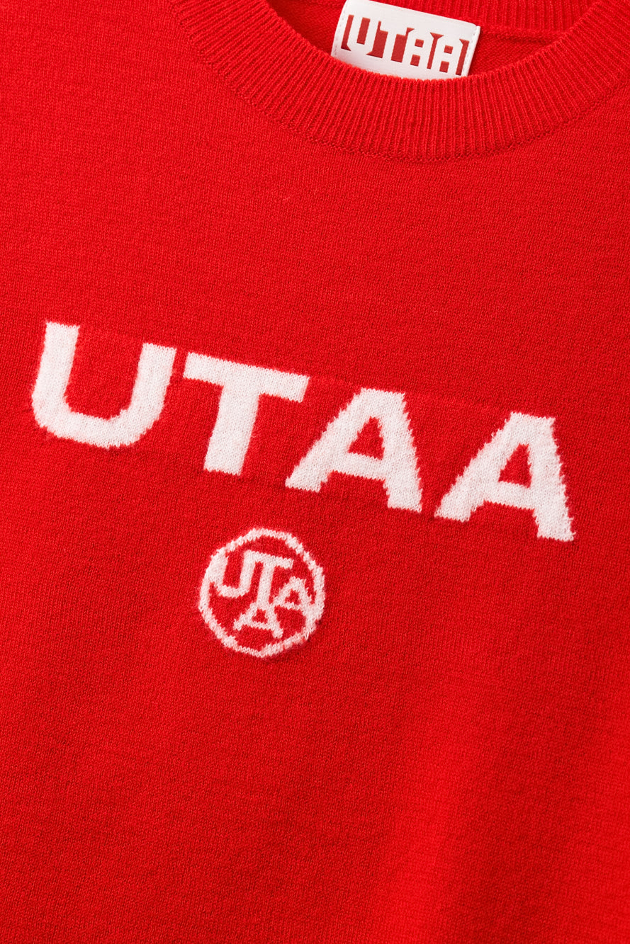 UTAA ネオンロゴブロックウールクルーネックニット レッド