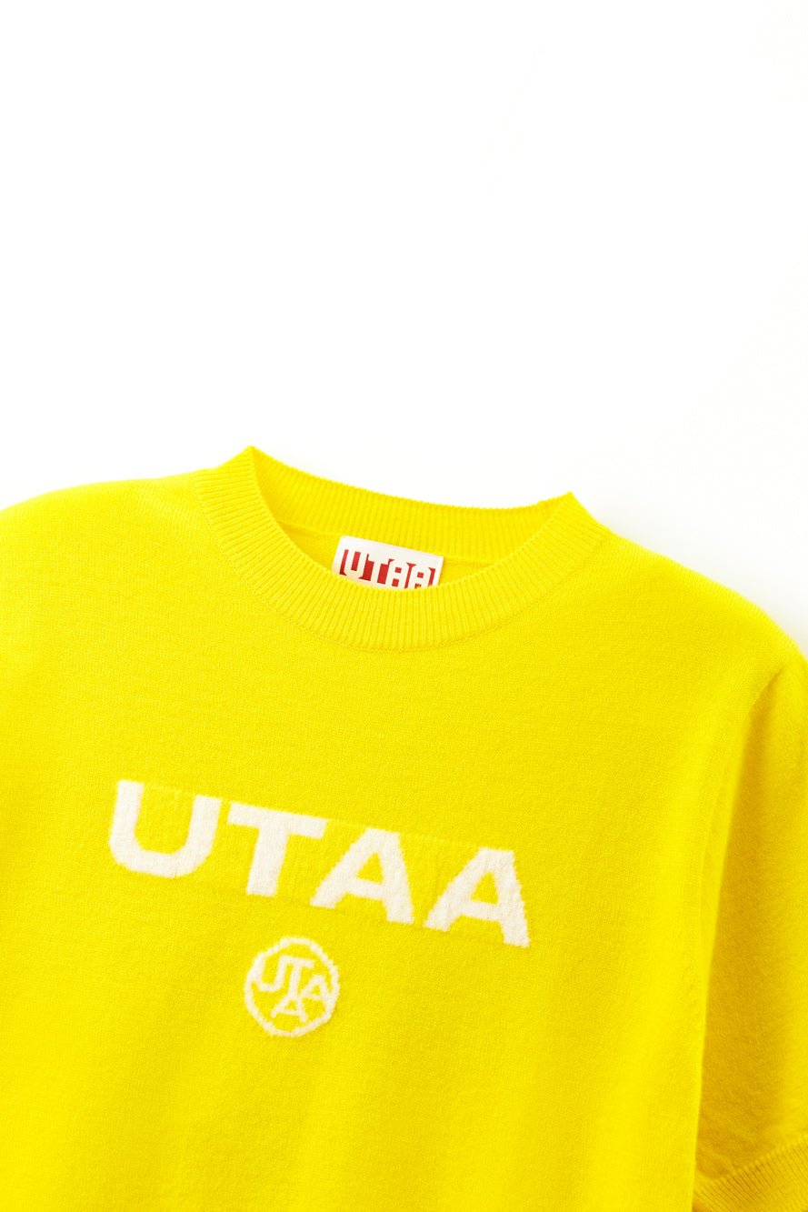 UTAA ネオンロゴブロックウールクルーネックニット イエロー