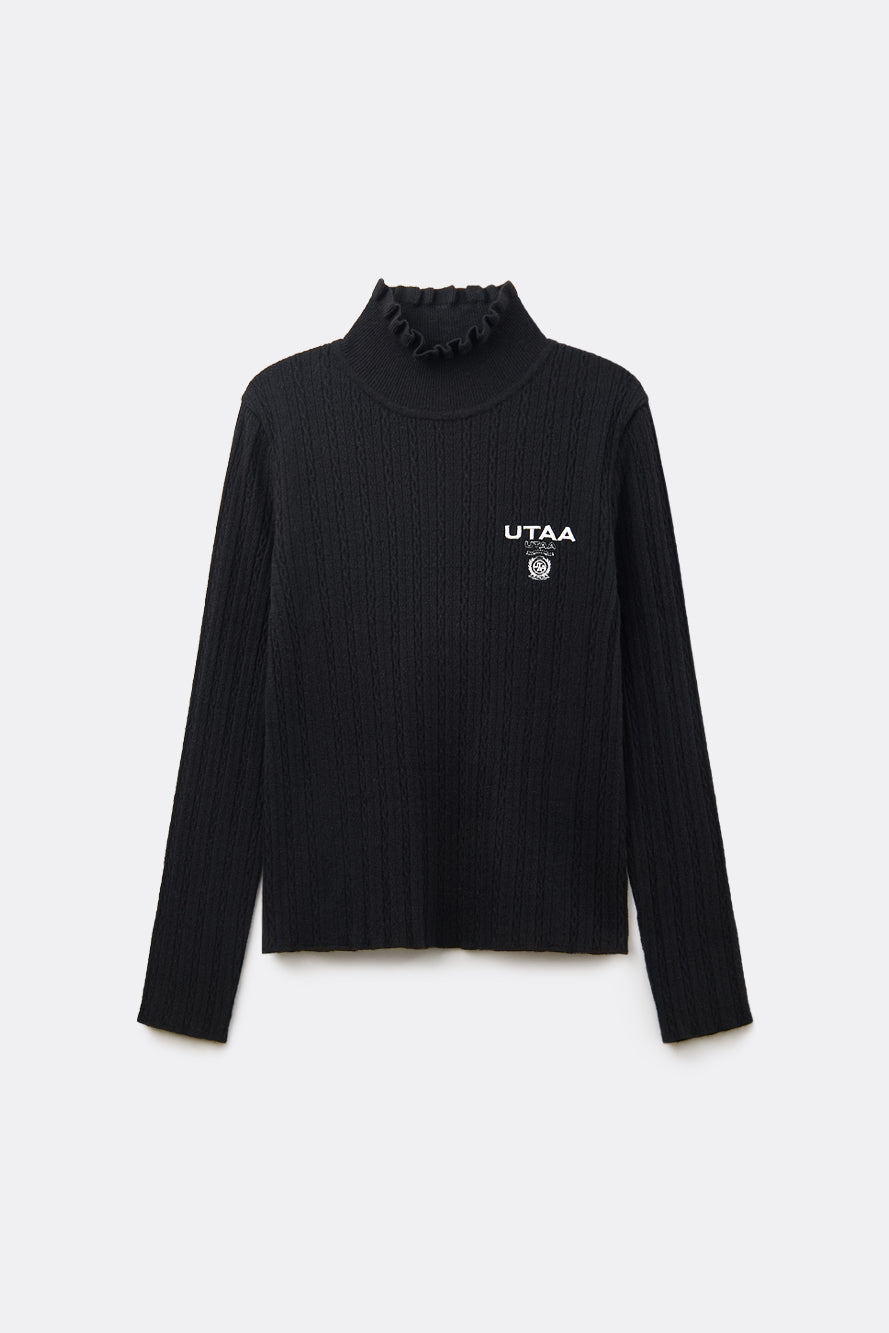 UTAA ラッフルポワンテルモックネックニット ブラック : Women's