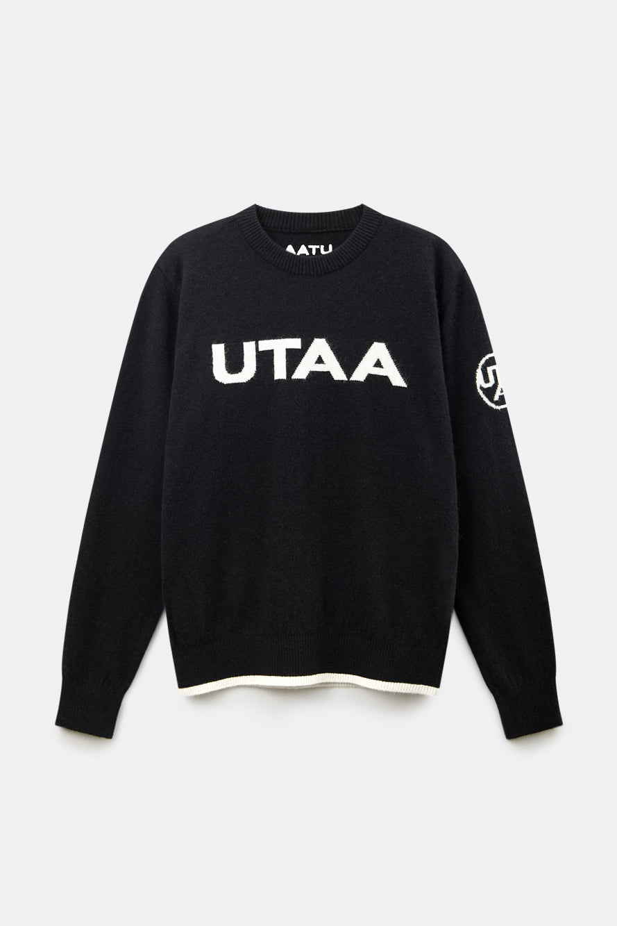 UTAA ロゴスタンプウールブレンドニットプルオーバー ブラック : Men's