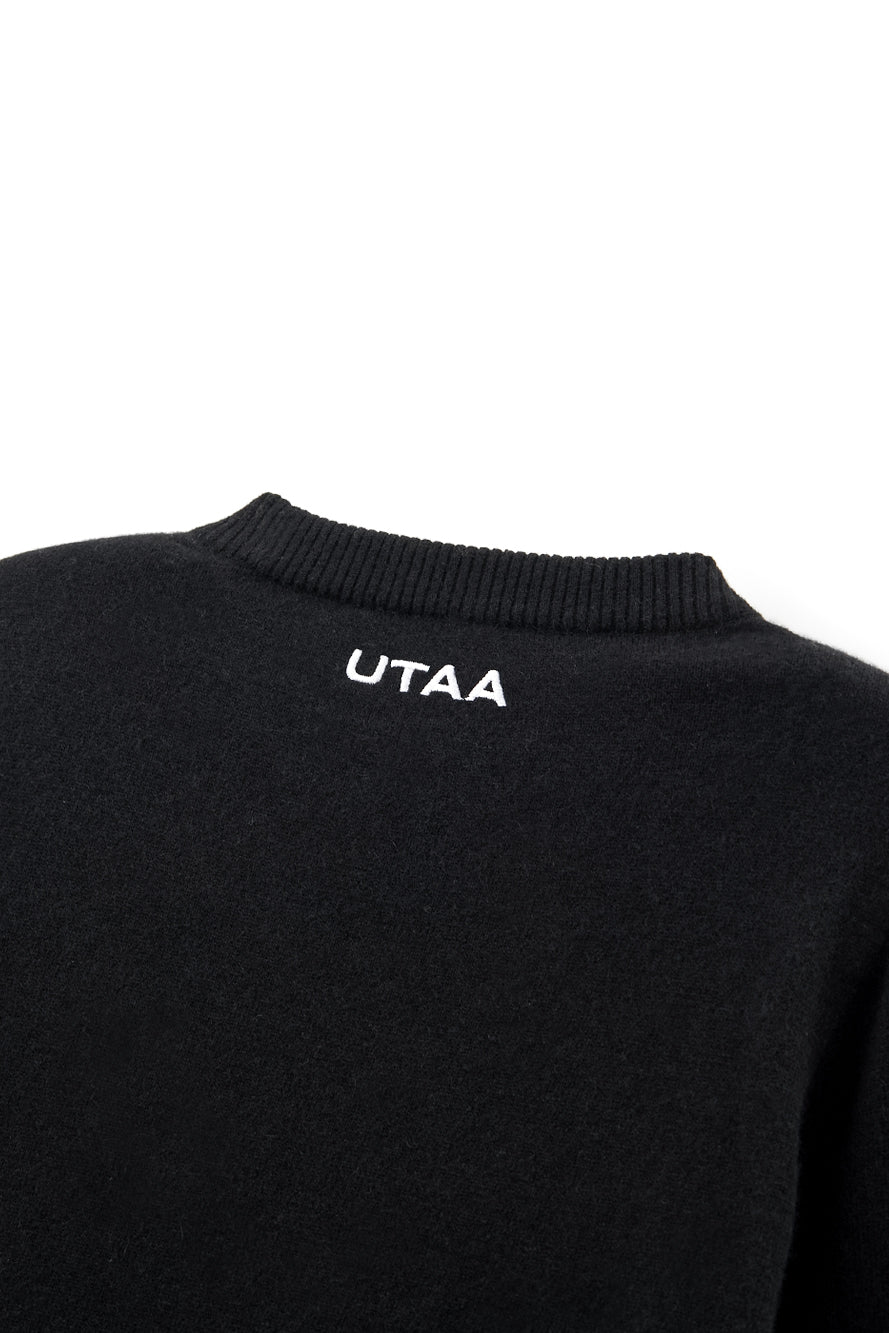 UTAA ロゴスタンプウールブレンドニットプルオーバー ブラック : Men's
