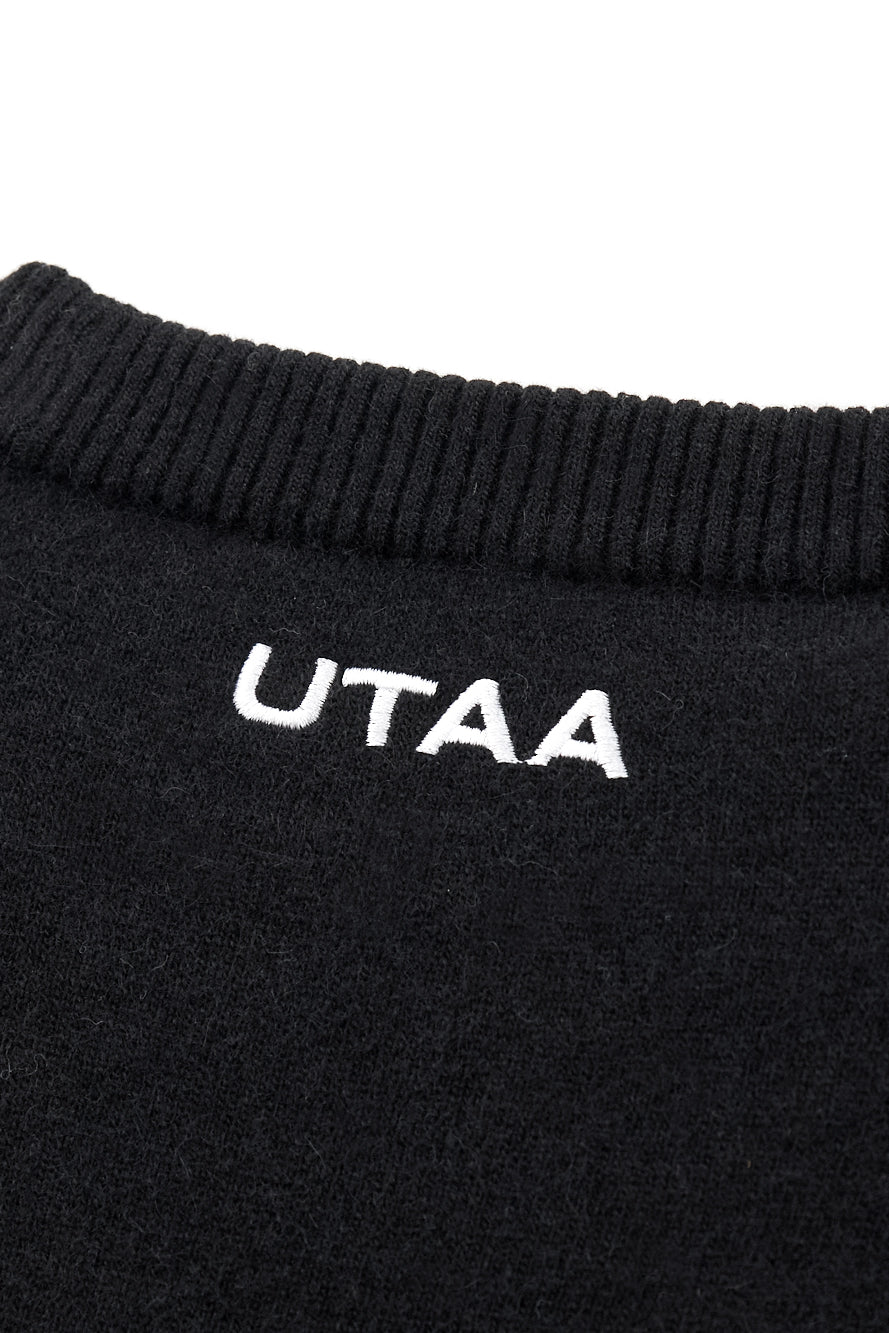 UTAA ロゴスタンプウールブレンドニットプルオーバー ブラック : Men's
