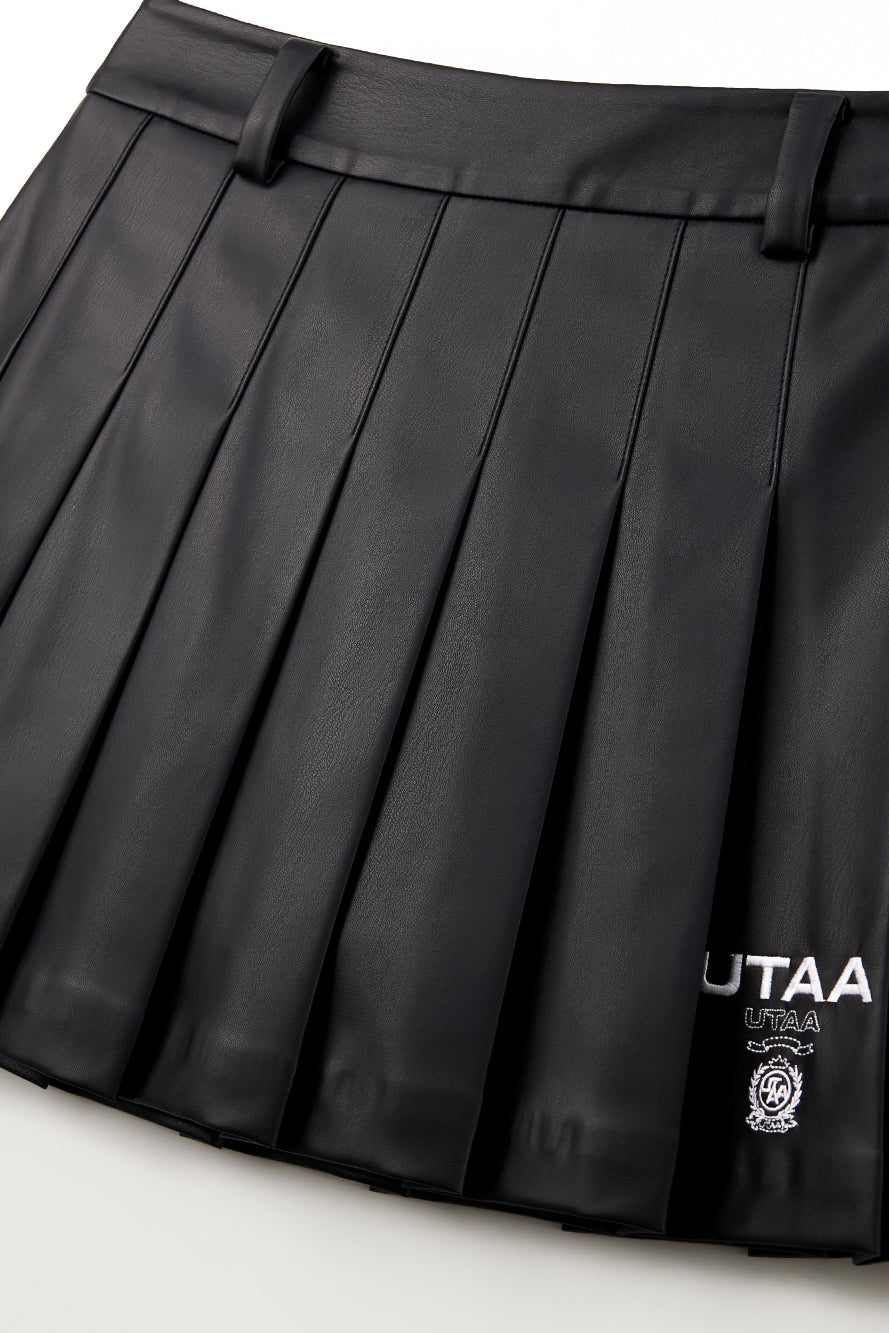 UTAA ベリルクラシカルレザープリーツスカート ブラック : Women's