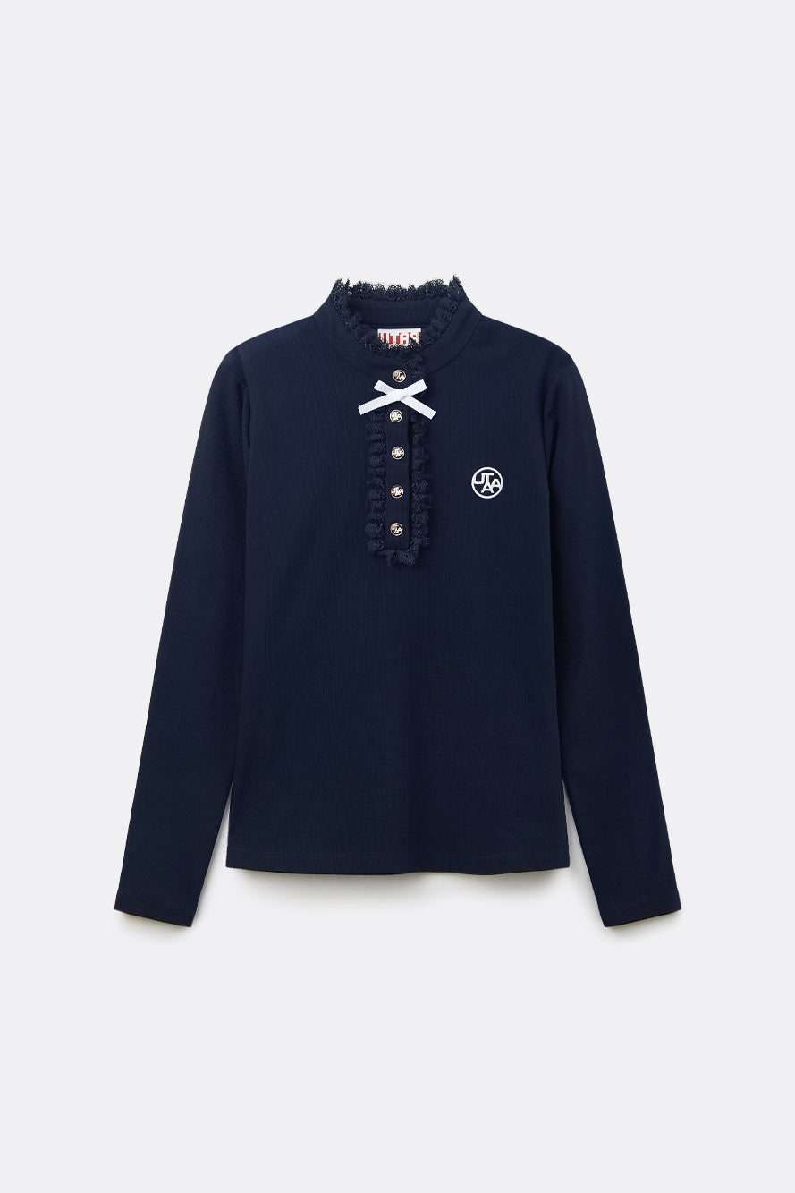UTAA ノートルフローラルレースモックネックスリーブ ネイビー : Women's