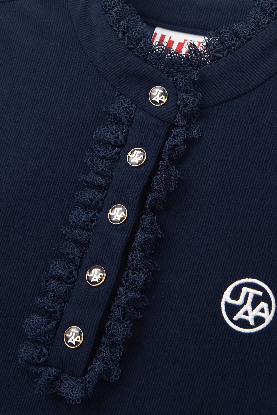 UTAA ノートルフローラルレースモックネックスリーブ ネイビー : Women's