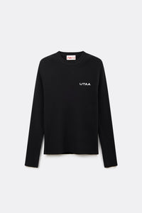 UTAA アンバーカラースリムリブクルーネックニット ブラック：レディース