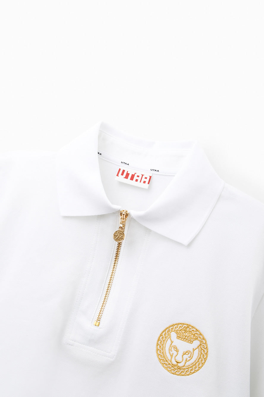 UTAA クレストゴールデンパンサージップアップPKシャツ ホワイト：メンズ