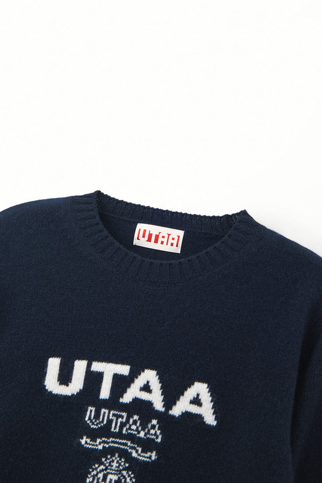 UTAA キングダムロゴウールブレンデッドニットプルオーバー ネイビー：レディース