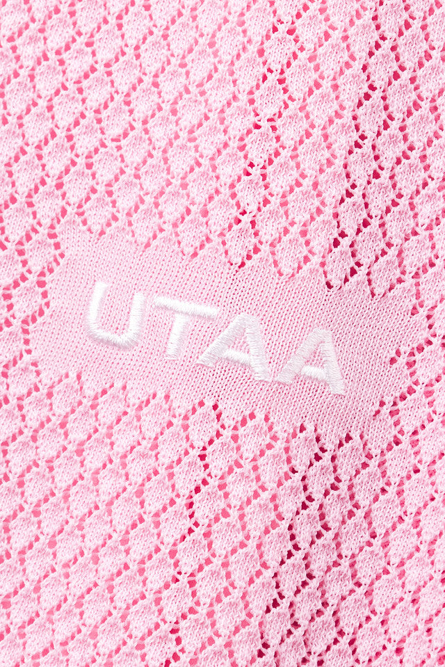UTAA パレットクロシェパンチングニットカーディガン ライトピンク：レディース