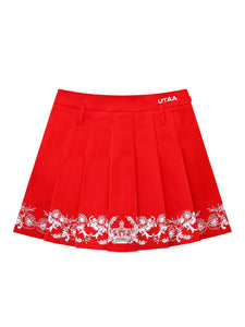 UTAA チャプレットグラフィックプリーツスカート レッド