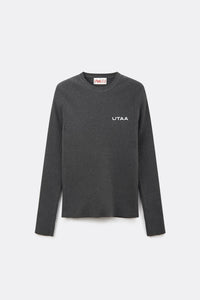 UTAA アンバーカラースリムリブクルーネックニット クールグレー：レディース