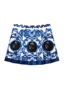 UTAA シークエンスバロックグラフィックプリーツスカート ブルー