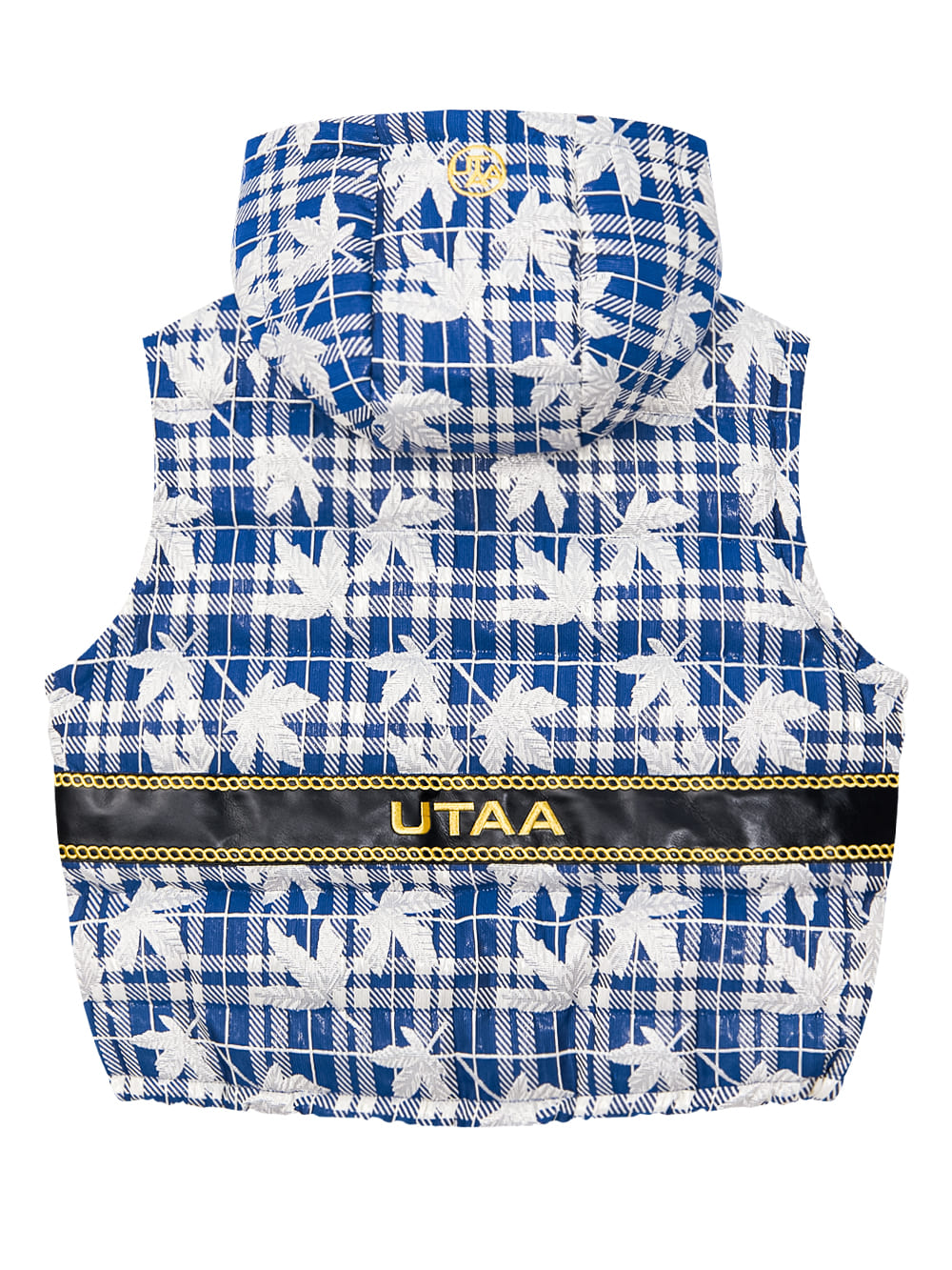 UTAA アトランティックリーフミックスチェックフードダウンベスト ブルー：レディース