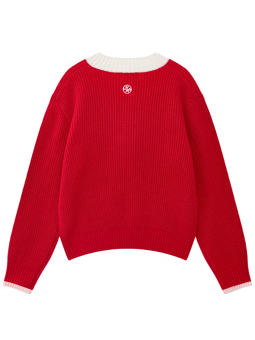 UTAA クルーシャルポケットVネックカシミヤニットプルオーバー レッド：レディース