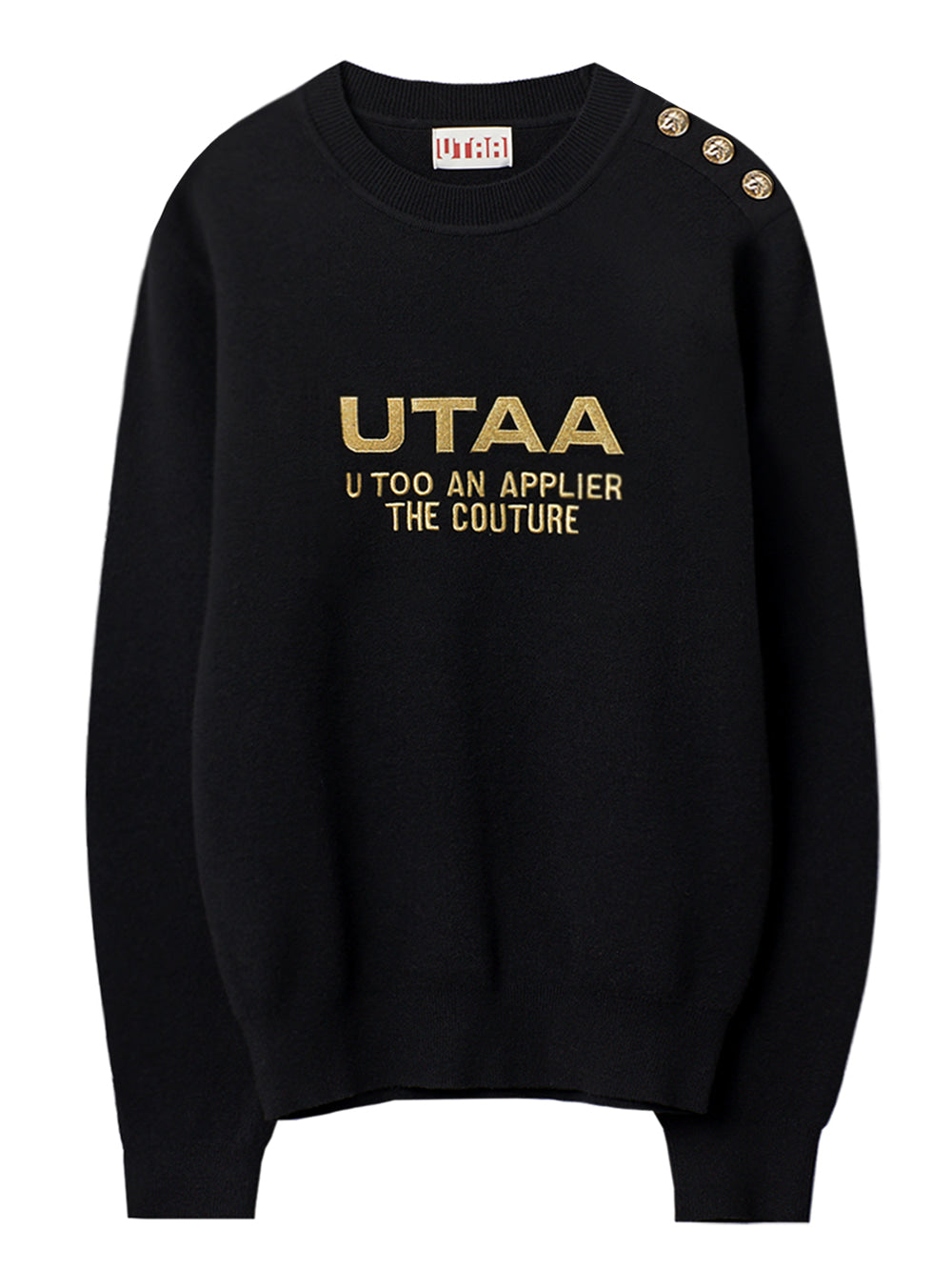 UTAA デュカットギルドスローガンニットプルオーバー ブラック：レディース