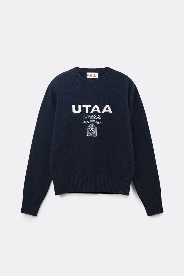 UTAA キングダムロゴウールブレンデッドニットプルオーバー ネイビー：レディース