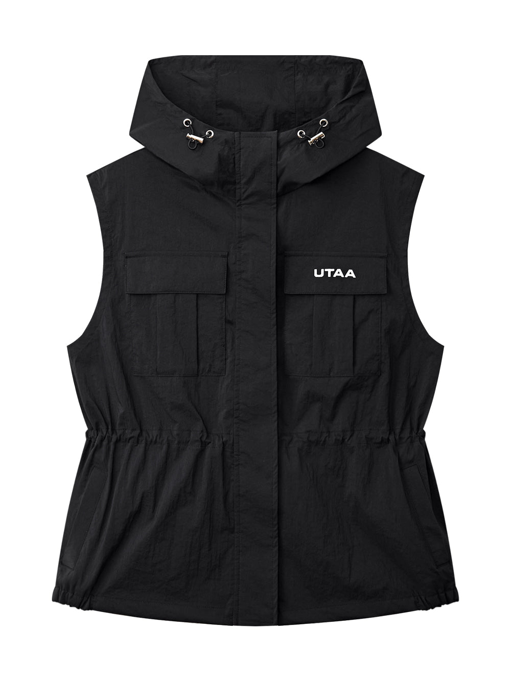 UTAA レタリングウインドブレーカーベストジャンパー ブラック：レディース