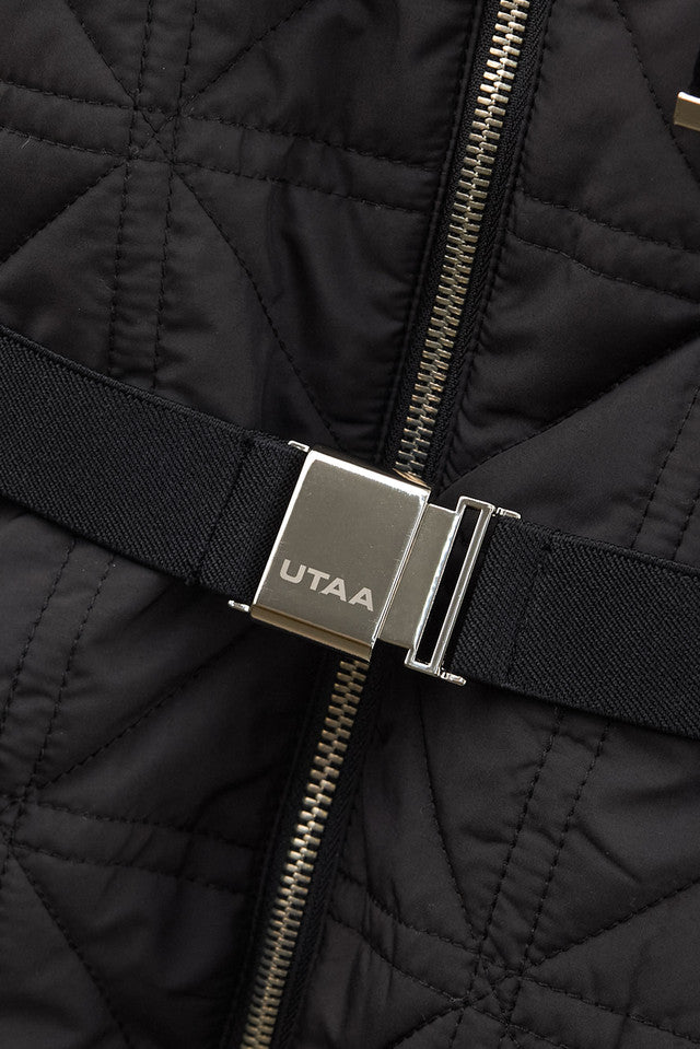 UTAA クラウンニットミックスフーディキルティングパディングベスト ブラック：レディース