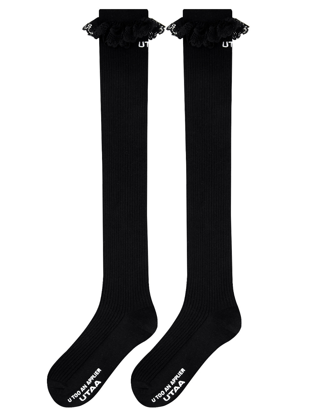 UTAA パンチングレースロゴニーソックス ブラック : Women's