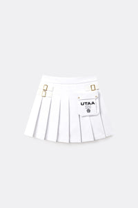 UTAA ゴールデンバックルアウトポケットプリーツスカート ホワイト：レディース