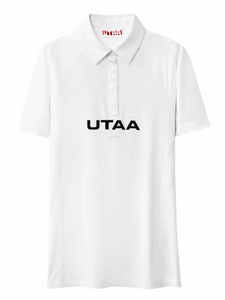 UTAA リフレクテッドロゴメッシュラグランポロTシャツ ホワイト：メンズ