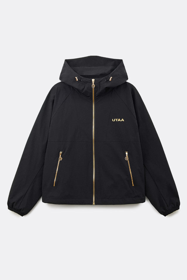 UTAA ゴールデンニットベストレイヤードウインドブレーカージャンパー ブラック：レディース