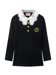 UTAA デュカットフローラルレースPKニットスリーブ ブラック：レディース